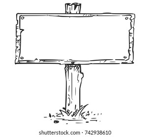 Vector drawing of empty blank wooden sign board