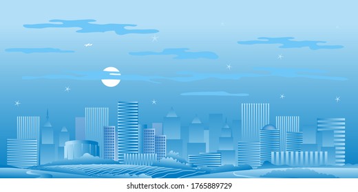 Vector drawing entitled "The night city is sleeping"