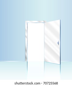 vector drawing of entrance with opened door and empty white space outside it. Eps10