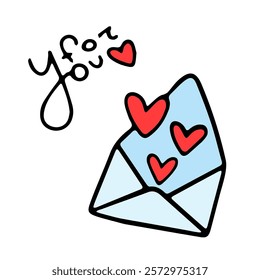 Vector drawing of an envelope with hearts. Love message. Element for Valentine's Day. Element for Valentine's Day. Design of wedding decorations, cards for Valentine's Day.