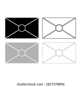 Vector drawing envelope, letter silhouette and contour color black and gray