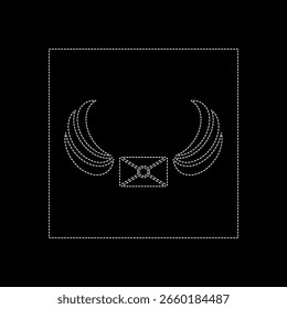 Vector drawing of an envelope with wings, dotted line, color white, flat style