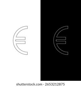 Vetor desenho euro, linha pontilhada cor preto e branco estilo plana