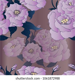 Vector drawing. Eustoma - flowers and buds. Decorative composition - a bouquet of flowers.Wallpaper. Use printed materials, signs, posters, postcards, packaging. Seamless background.