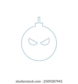 Dibujo de Vector de una bomba malvada con ojos. Color de línea punteada estilo plano azul