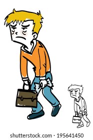Vector drawing of exhausted business man 