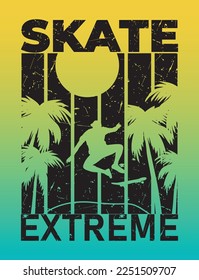 Vector drawing extreme skiing. Print for clothes, poster, banner. Vector elements.