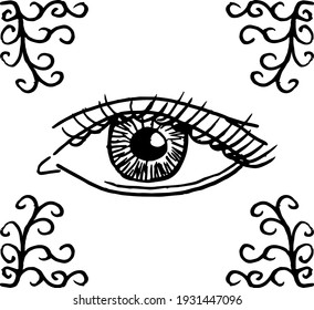 Vector drawing of an eye. Eye icon with ornament.
