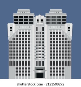 Vector drawing of the facade of a multi-store building in art deco style 
