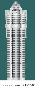 Vector drawing of the facade of a multi-storey fantasy tower in art deco style 