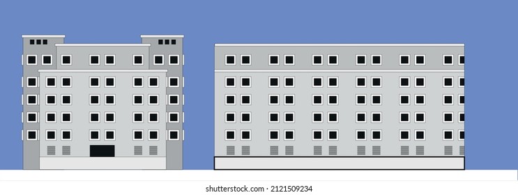 Vektorgrafik der Fassade eines Wohngebäudes im modernistischen Stil 