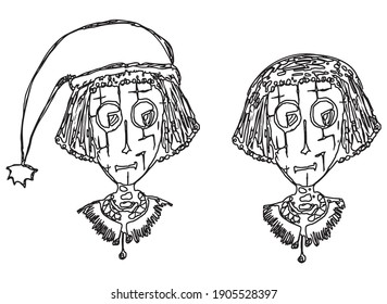 Vector drawing of faces fictional young person 
