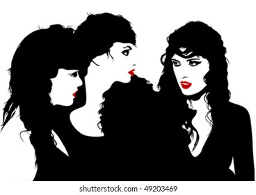 Caras de dibujo vectorial de una muchacha con pelo largo