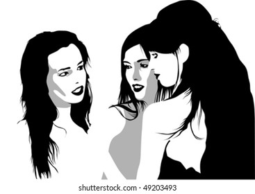 Caras de dibujo vectorial de una muchacha con pelo largo