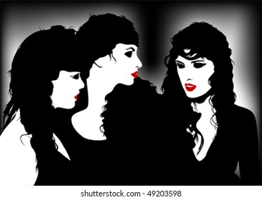 Vector drawing faces of a young girls with long hair