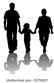 Vector drawing families with children. Silhouettes on a white background