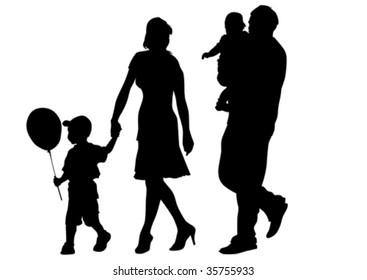 Vector drawing families with children. Silhouettes on a white background