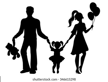 Vector drawing family outline stroke, the stencil. Mother and father and baby.