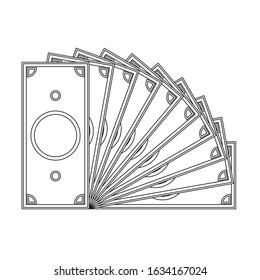 Vector drawing fan of dollar bills, contour color black