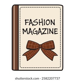 A vector drawing of a fashion magazine, featuring a stylish cover with bold typography and a trendy design. 