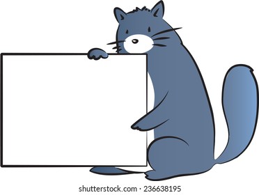vector drawing fat cat holding a blank card