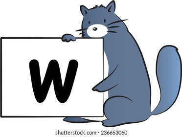 vector drawing fat cat holding a cart with letter w