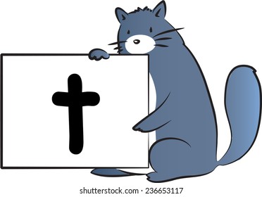 vector drawing fat cat holding a cart with letter t