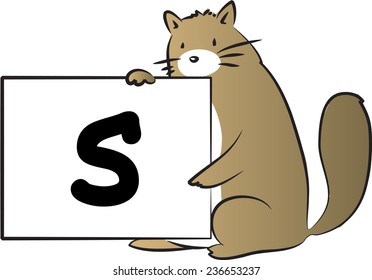vector drawing fat cat holding a cart with letter s