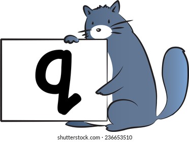 vector drawing fat cat holding a cart with letter q