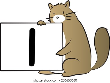 vector drawing fat cat holding a cart with letter l