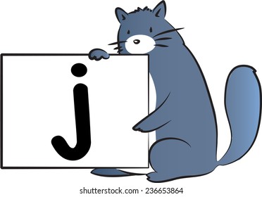 vector drawing fat cat holding a cart with letter j