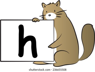 vector drawing fat cat holding a cart with letter h