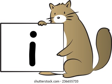 vector drawing fat cat holding a cart with letter i