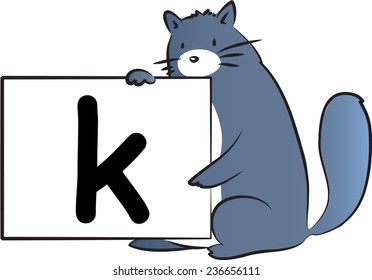 vector drawing fat cat holding a cart with letter k