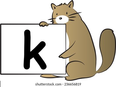 vector drawing fat cat holding a cart with letter k