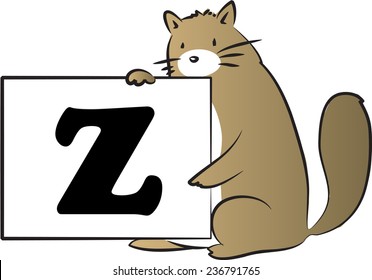 vector drawing fat cat holding a card with Uppercase letter Z
