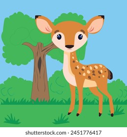 Dibujo de Vector de un cervatillo en un claro forestal.