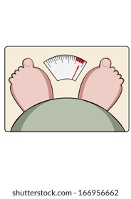 Vector drawing of feet and stomach on weighing scales