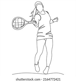 Vector drawing of a female tennis player. Sports, recreation.