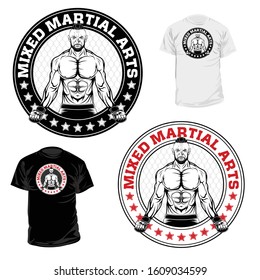 Vector drawing of the fighter of mixed martial arts. MMA. Octagon. Fierce warrior of the cell. New Gladiator. Combat champion. Illustrations for t shirt print. Tribal tattoo.