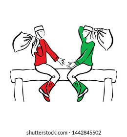 Vector drawing. Fights with bags, Tatar national holiday Sabantuy.