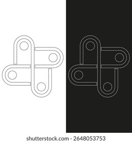 Vetor desenhando uma figura de círculos e linha arredondada, cor de linha pontilhada preto e branco estilo plano