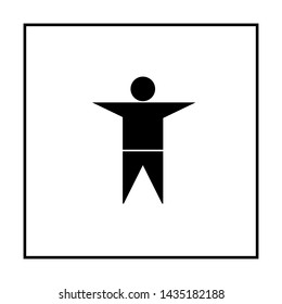 Vector drawing the figure of a little man with his hands straightened to the sides, silhouette color black