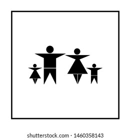 Vector drawing the figure of a little man and woman and children with his hands straightened to the sides family, silhouette color black