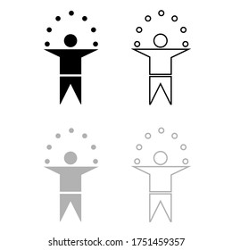 Vector drawing figure of a little man ball juggling man, silhouette and contour, color black and gray