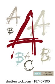 Vector drawing of the first letters of the alphabet Beautiful calligraphic image of the first letters of the alphabet, font composition