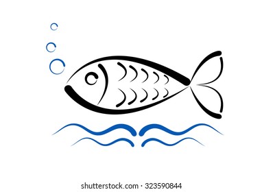 Vector drawing of fish abstract. Fish symbol. Logo template and icon. Creative vector design concept.