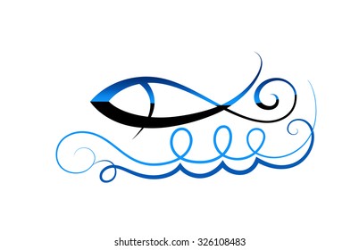 Vector drawing of fish abstract. Fish symbol. Logo template and icon. Creative vector design concept.