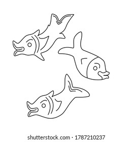 vector drawing of fish black white lines