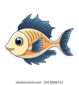 Vector drawing of fish, cartoon illustration isolated on white background